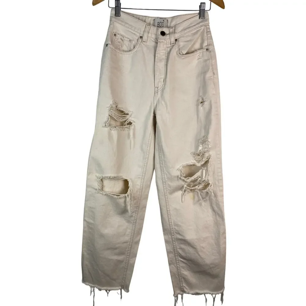 Urban Outfitters BDG Women's Size 26 Cream Distressed High Rise Baggy Jeans * - Picture 1 of 10